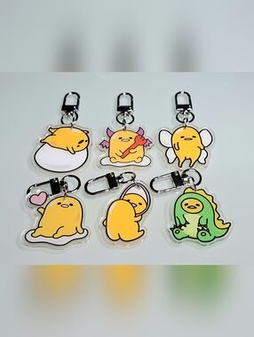 Sanrio Gudetama Lazy Egg Keychain Purse Backpack Charm Clip Set Of 6